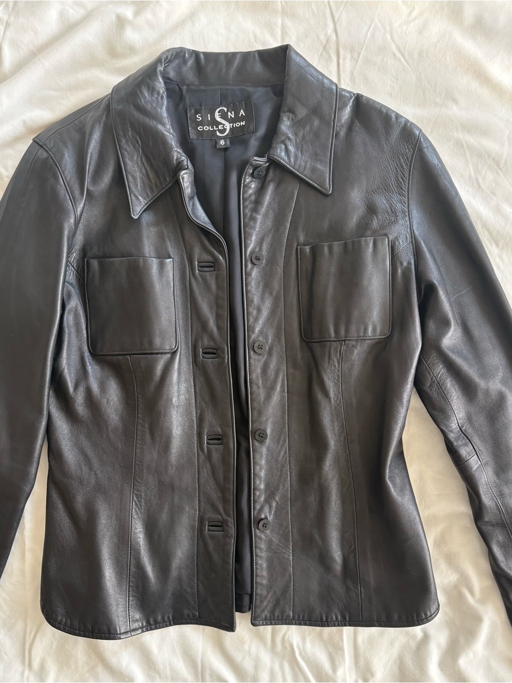 Vintage Siena Collection Black Leather Button-Front Shirt Jacket